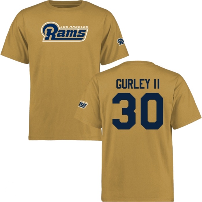 Los Angeles Rams #30 Todd Gurley II Gold Name & Number Wordmark T-shirt