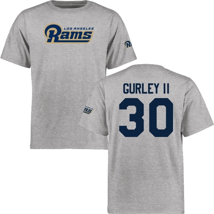 Los Angeles Rams #30 Todd Gurley II Gray Name & Number Wordmark T-shirt