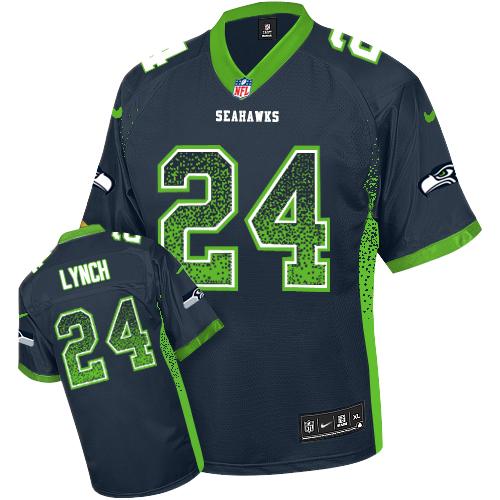 Mens Seattle Seahawks #24 Marshawn Lynch Nike Navy Blue Drift Fashion Jersey