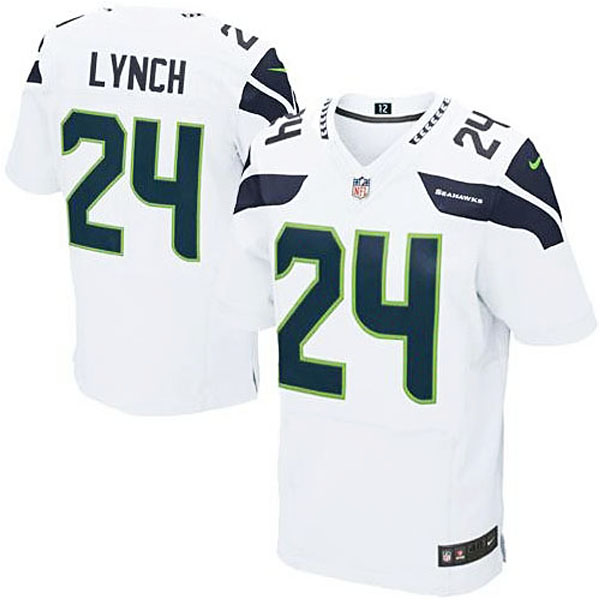 Mens Seattle Seahawks #24 Marshawn Lynch Nike White Elite Jersey