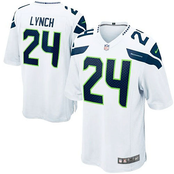 Mens Seattle Seahawks #24 Marshawn Lynch Nike White Game Jersey