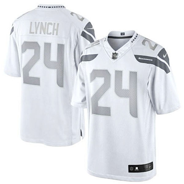 Men's Seattle Seahawks #24 Marshawn Lynch Nike White Platinum Limited Jersey