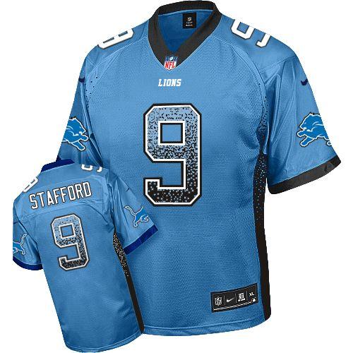 Mens Detroit Lions #9 Matthew Stafford Nike Light Blue Drift Fashion Jersey