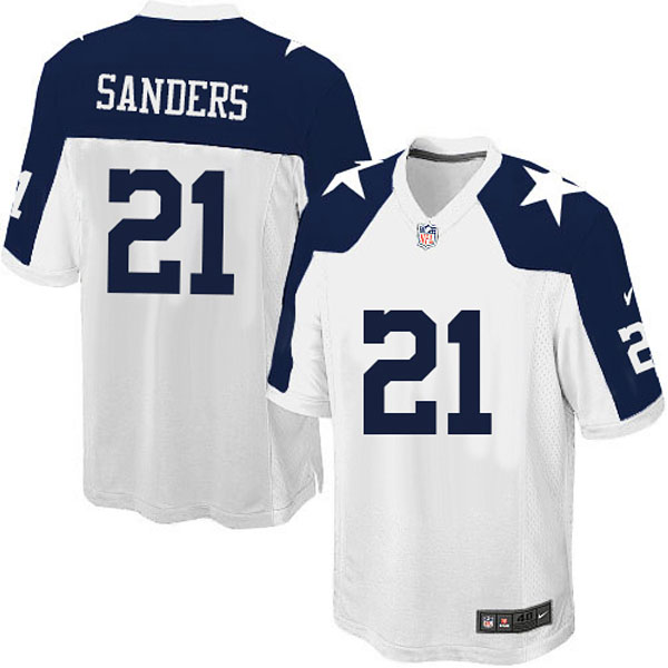 Men Nike Dallas Cowboys 21 Deion Sanders Game White Throwback Alternate Jersey