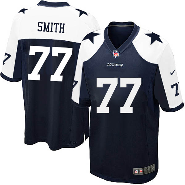 Men Nike Dallas Cowboys 77 Tyron Smith Game Navy Blue Throwback Alternate Jersey