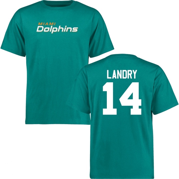 Miami Dolphins #14 Jarvis Landry Aqua Name & Number Wordmark T-shirt