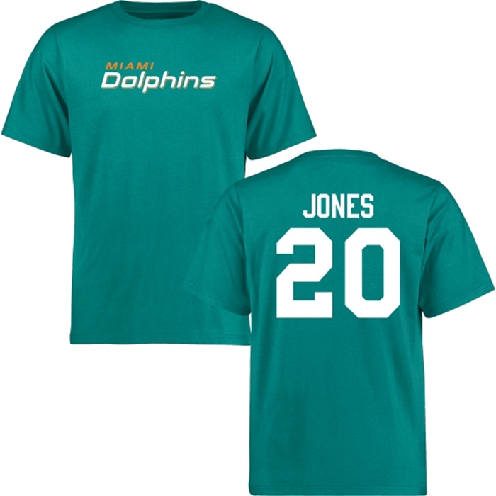 Miami Dolphins #20 Reshad Jones Aqua Name & Number Wordmark T-shirt