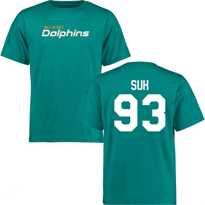 Miami Dolphins #93 Ndamukong Suh Aqua Name & Number Wordmark T-shirt