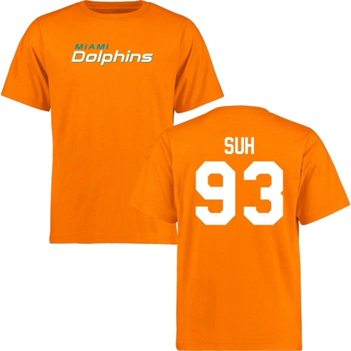 Miami Dolphins #93 Ndamukong Suh Orange Name & Number Wordmark T-shirt