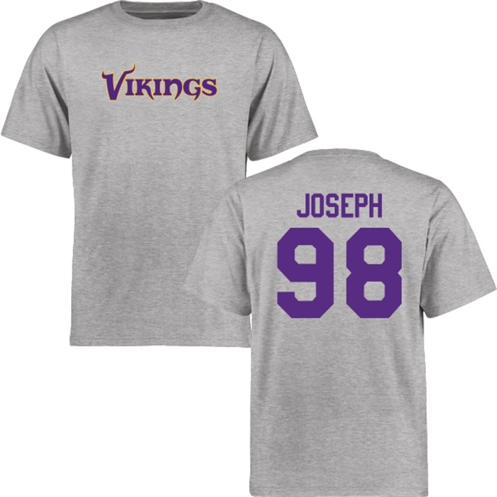 Minnesota Vikings #98 Linval Joseph Gray Name & Number Wordmark T-shirt