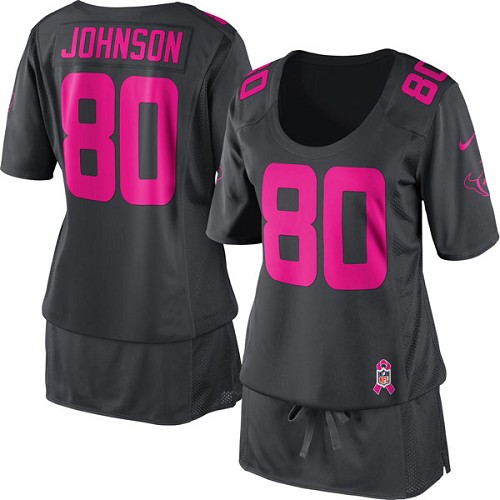 NFL Texans Women Andre Johnson Elite Dark Grey Breast Cancer Awareness Jersey