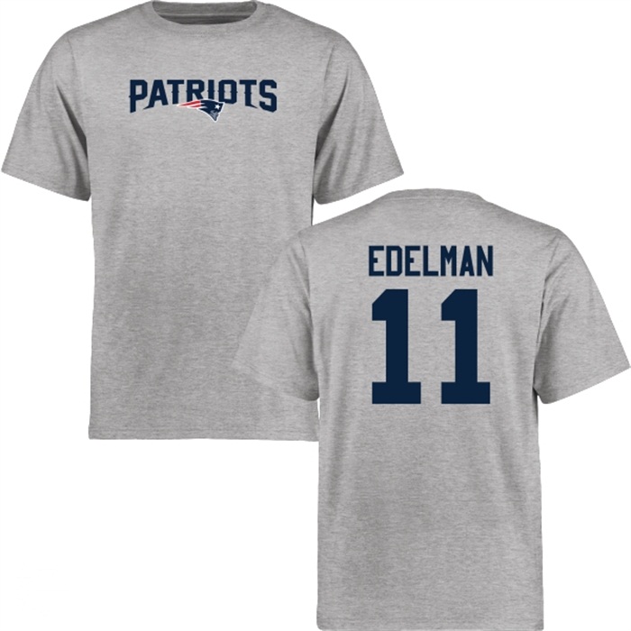 New England Patriots #11 Julian Edelman Gray Name & Number Wordmark T-shirt