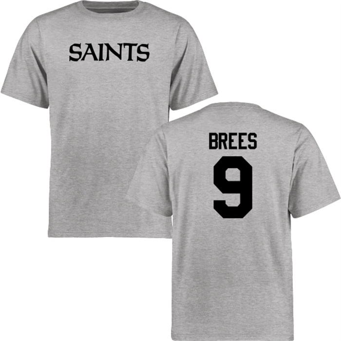 New Orleans Saints #9 Drew Brees Gray Name & Number Wordmark T-shirt