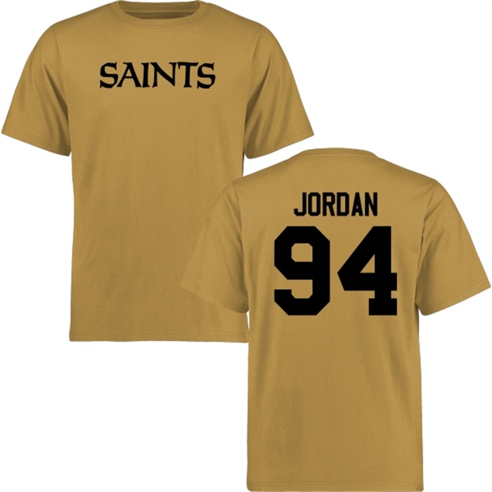 New Orleans Saints #94 Cameron Jordan Gold Name & Number Wordmark T-shirt