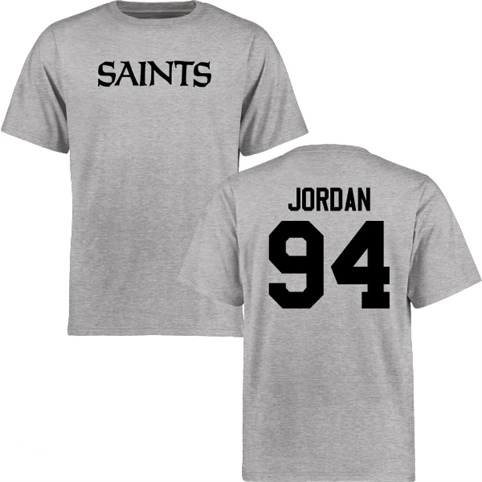 New Orleans Saints #94 Cameron Jordan Gray Name & Number Wordmark T-shirt