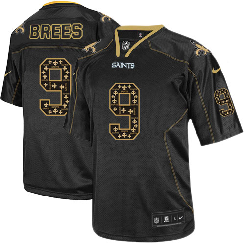 New Orleans Saints Men Drew Brees Black Elite New Lights Out Jersey