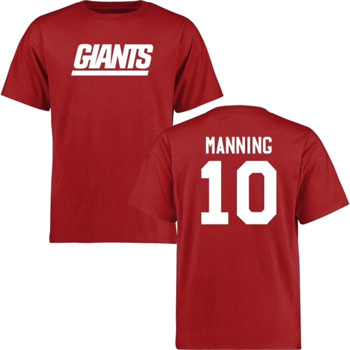 New York Giants #10 Eli Manning Red Name & Number Wordmark T-shirt