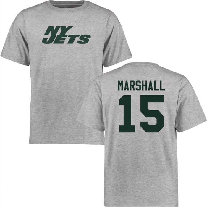 New York Jets #15 Brandon Marshall Gray Name & Number Wordmark T-shirt