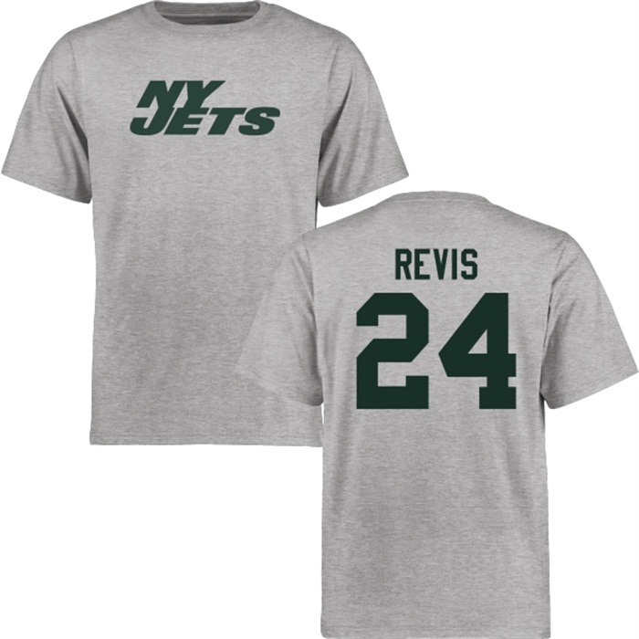 New York Jets #24 Darrelle Revis Gray Name & Number Wordmark T-shirt