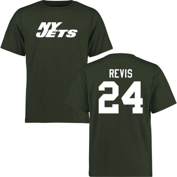 New York Jets #24 Darrelle Revis Green Name & Number Wordmark T-shirt