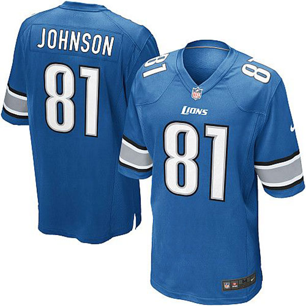 Nike Detroit Lions #81 Calvin Johnson Game Light Blue Team Color NFL Jersey