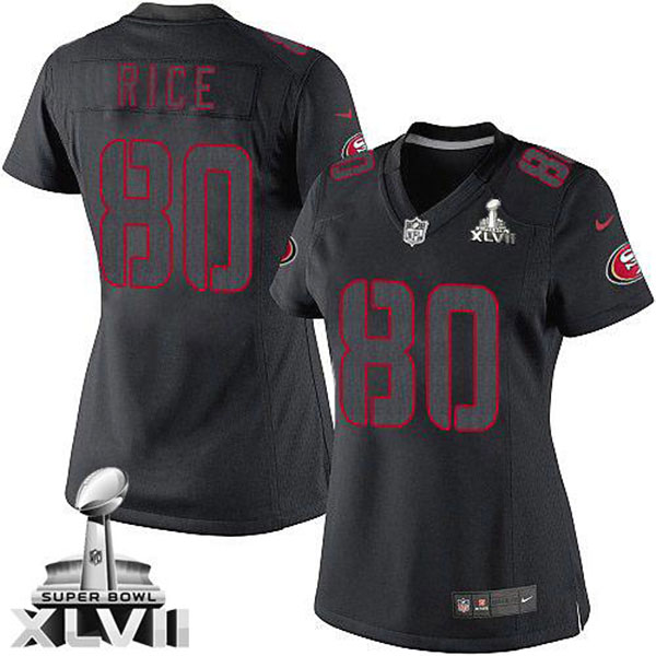 Nike NFL 49ers Women Jerry Rice Black Game Impact Super Bowl Jersey