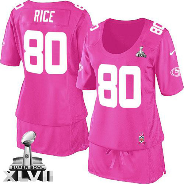 Nike NFL 49ers Women Jerry Rice Pink Game Breast Cancer Awareness Super Bowl Jersey