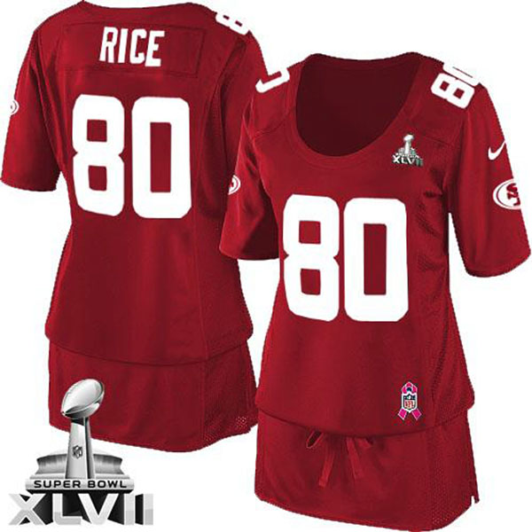 Nike NFL 49ers Women Jerry Rice Red Game Breast Cancer Awareness Super Bowl Jersey