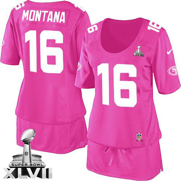 Nike NFL 49ers Women Joe Montana Pink Game Breast Cancer Awareness Super Bowl Jersey