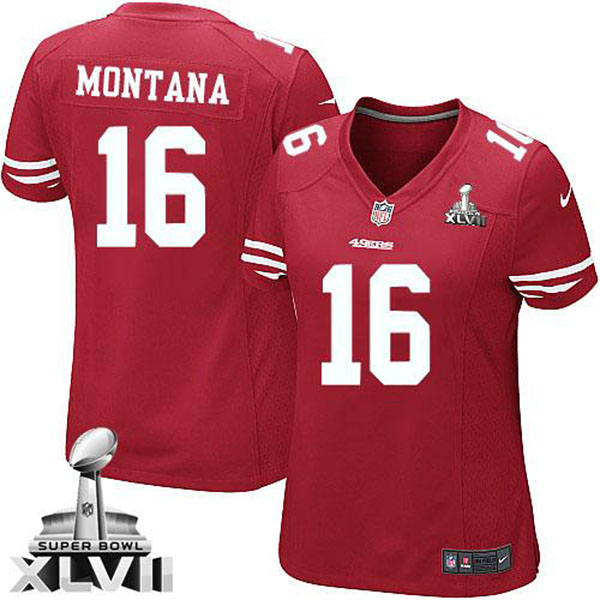 Nike NFL 49ers Women Joe Montana Red Game Super Bowl Jersey