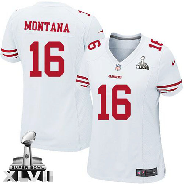 Nike NFL 49ers Women Joe Montana White Game Super Bowl Jersey