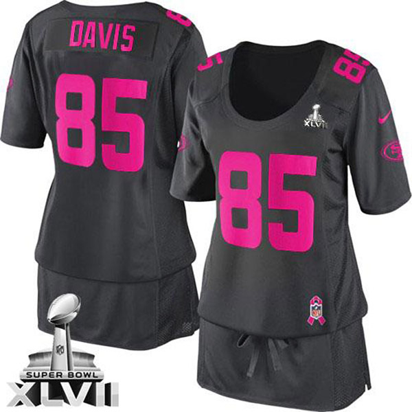 Nike NFL 49ers Women Vernon Davis Dark Grey Game Breast Cancer Awareness Super Bowl Jersey