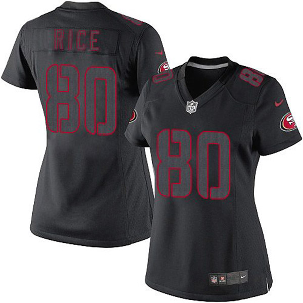 Nike NFL 49ers Womens Jerry Rice Black Game Impact Jersey