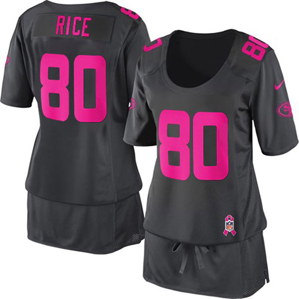 Nike NFL 49ers Womens Jerry Rice Dark Grey Game Breast Cancer Jersey