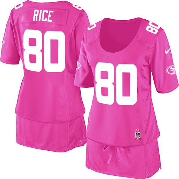 Nike NFL 49ers Womens Jerry Rice Pink Game Breast Cancer Awareness Jersey