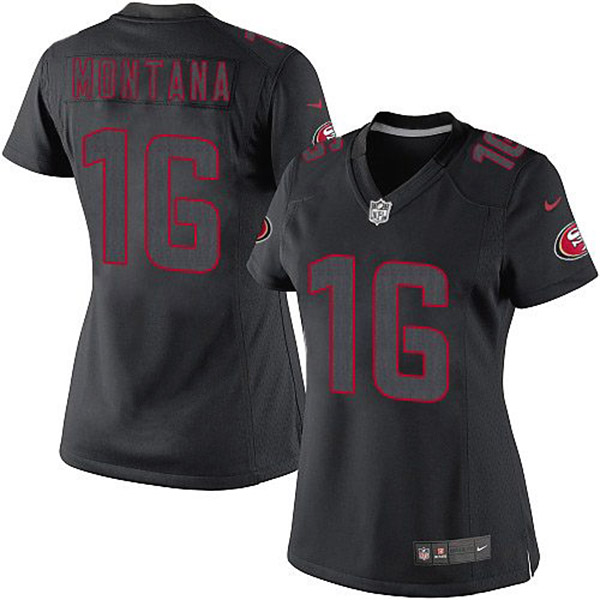 Nike NFL 49ers Womens Joe Montana Black Game Impact Jersey