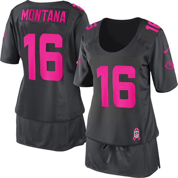 Nike NFL 49ers Womens Joe Montana Dark Grey Game Breast Cancer Jersey