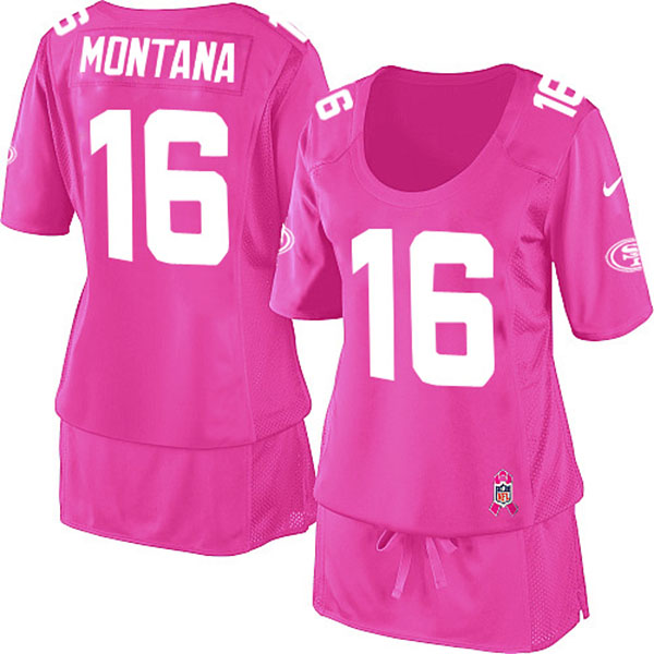 Nike NFL 49ers Womens Joe Montana Pink Game Breast Cancer Awareness Jersey