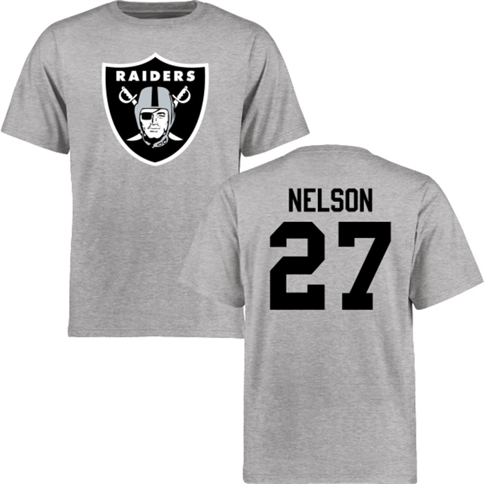 Oakland Raiders #27 Reggie Nelson Gray Name & Number Wordmark T-shirt