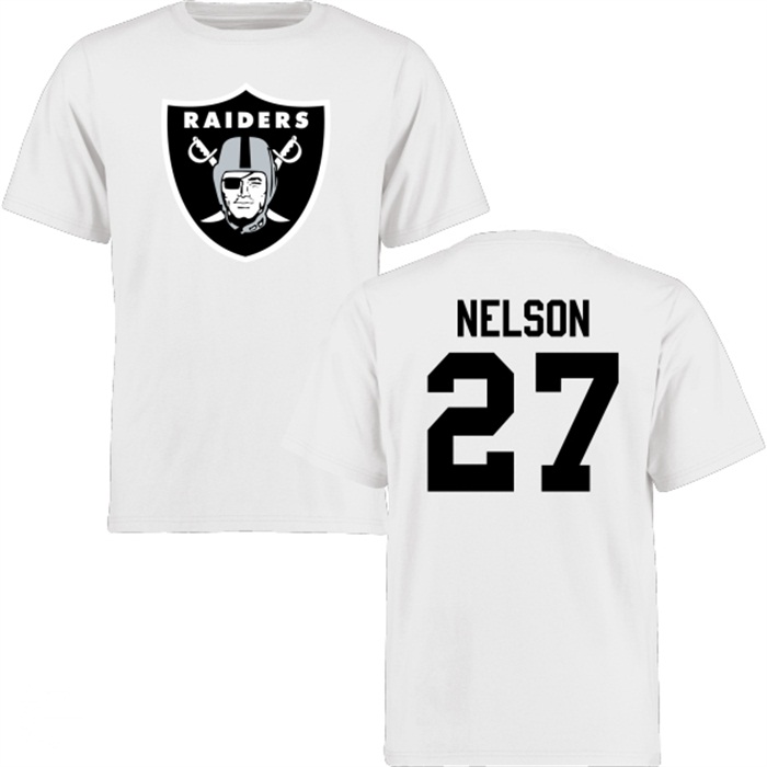 Oakland Raiders #27 Reggie Nelson White Name & Number Wordmark T-shirt