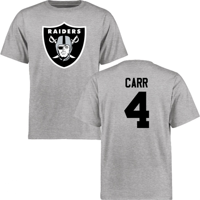 Oakland Raiders #4 Derek Carr Gray Name & Number Wordmark T-shirt