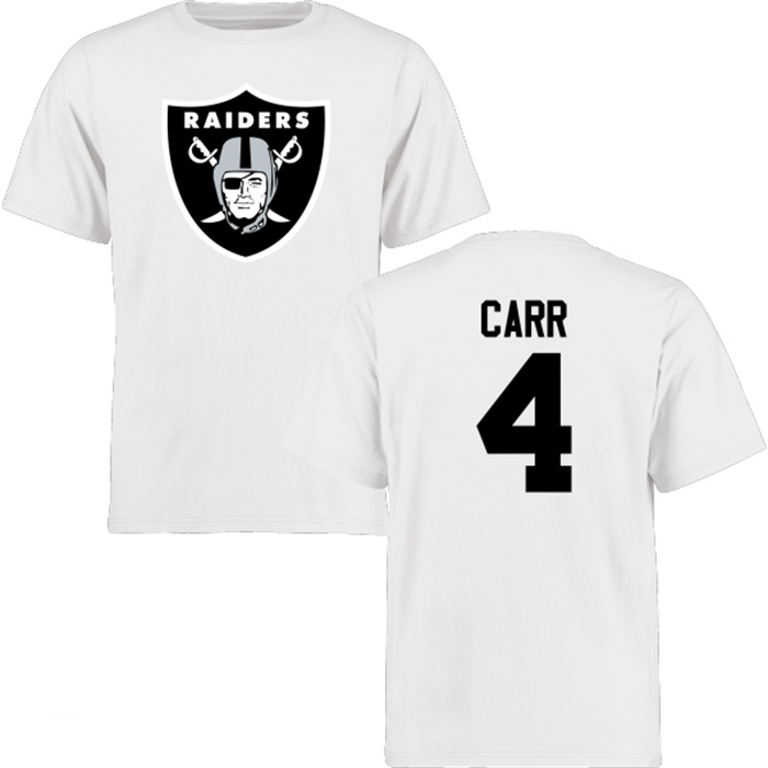 Oakland Raiders #4 Derek Carr White Name & Number Wordmark T-shirt