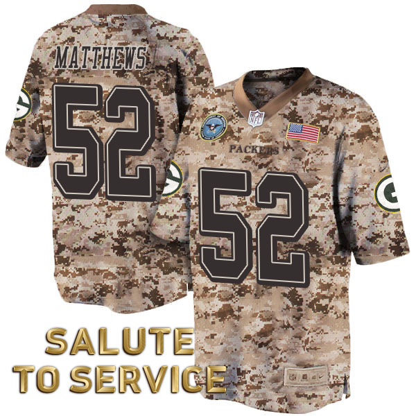 Green Bay Packers #52 Clay Matthews Salute to Service Digital Camo Jersey