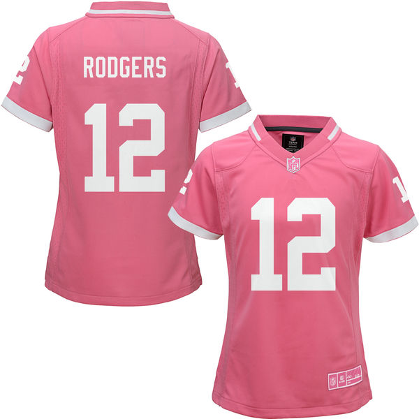 Women's Green Bay Packers #12 Aaron Rodgers Pink Bubble Gum Jersey