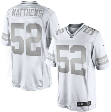 Men's Green Bay Packers #52 Clay Matthews White Platinum Limited Jersey