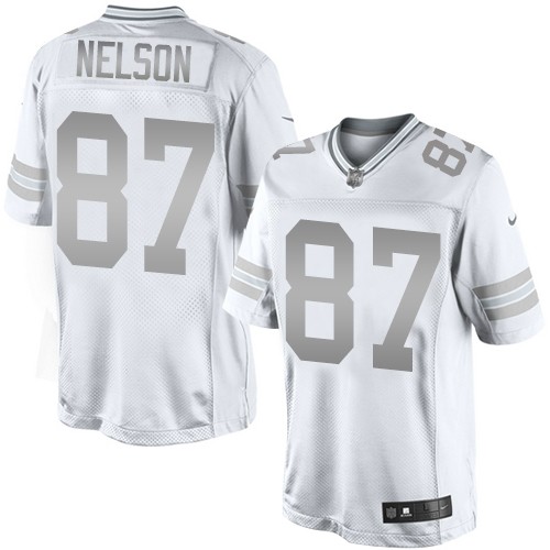 Men's Green Bay Packers #87 Jordy Nelson White Platinum Limited Jersey