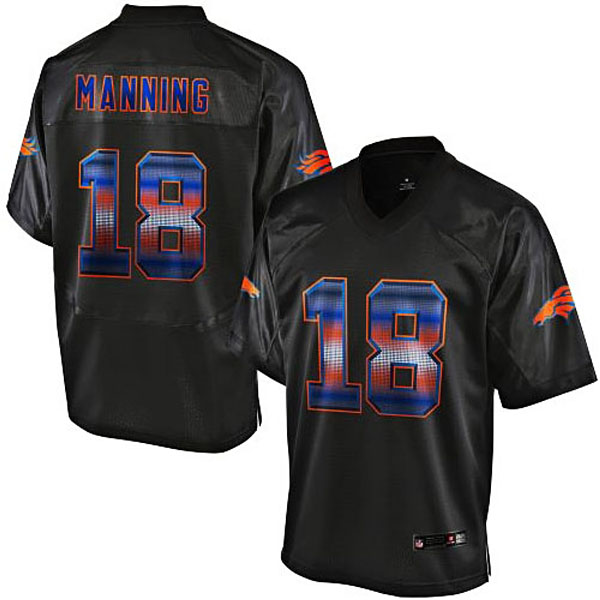 Mens Denver Broncos #18 Peyton Manning Pro Line Black Strobe Jersey