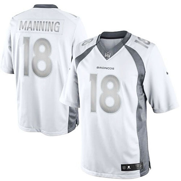 Men's Denver Broncos #18 Peyton Manning Nike White Platinum Limited Jersey