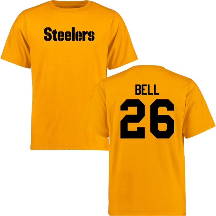 Pittsburgh Steelers #26 Le'Veon Bell Gold Name & Number Wordmark T-shirt