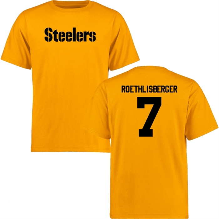 Pittsburgh Steelers #7 Ben Roethlisberger Gold Name & Number Wordmark T-shirt